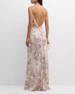 Image 3 of 6: Salon 1884 Lidia Marble-Print V-Neck Open-Back Silk Maxi Dress
