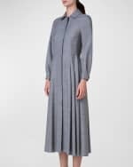 Image 4 of 5: Akris Long-Sleeve Pleated Wool-Silk Midi Shirtdress