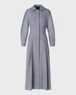 Image 1 of 5: Akris Long-Sleeve Pleated Wool-Silk Midi Shirtdress