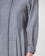 Image 5 of 5: Akris Long-Sleeve Pleated Wool-Silk Midi Shirtdress
