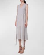 Image 4 of 5: Akris V-Neck Sleeveless Waist-Tie Silk Midi Dress