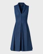 Image 1 of 5: Akris Pleated Denim Sleeveless Shirtdress