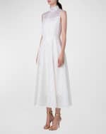 Image 4 of 5: Akris Mock-Neck Striped Silk Sleeveless Midi Dress