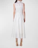 Image 3 of 5: Akris Mock-Neck Striped Silk Sleeveless Midi Dress