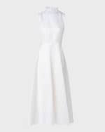 Image 1 of 5: Akris Mock-Neck Striped Silk Sleeveless Midi Dress