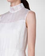 Image 5 of 5: Akris Mock-Neck Striped Silk Sleeveless Midi Dress