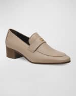 Image 3 of 4: Bougeotte Leather Slip-On Heeled Loafers