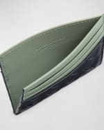 Image 4 of 4: Bottega Veneta Men's Bicolor Intrecciato Leather Card Holder