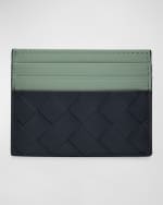 Image 1 of 4: Bottega Veneta Men's Bicolor Intrecciato Leather Card Holder