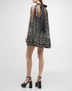 Image 4 of 6: Alice + Olivia Zenon Embellished Tie-Neck Cape Mini Dress