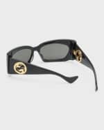 Image 2 of 5: Gucci GG Logo Acetate Shield Sunglasses