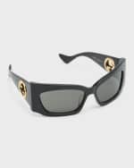 Image 1 of 5: Gucci GG Logo Acetate Shield Sunglasses