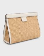 Image 4 of 6: Jimmy Choo Avenue Logo Raffia Clutch Bag