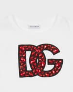 Image 3 of 3: Dolce&Gabbana Girl's Rhinestone Embellished Interlocked Logo-Print T-Shirt, Size 8-12