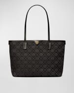 Image 2 of 6: Tory Burch Small T Monogram Zip Canvas Tote Bag