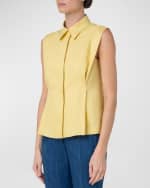Image 3 of 5: Akris Button-Front Linen Blouse