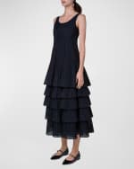 Image 4 of 5: Akris Organza Grid Midi Dress with Plisse Layer Skirt