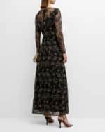 Image 2 of 5: Lela Rose Embroidered Lace Long-Sleeve Illusion Maxi Dress