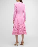 Image 3 of 5: Maison Common Floral-Cutout Belted A-Line Midi Skirt