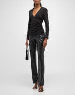 Image 5 of 6: Cinq a Sept Lina Surplice Slim-Fit Long-Sleeve Top