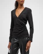 Image 1 of 6: Cinq a Sept Lina Surplice Slim-Fit Long-Sleeve Top