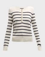 Image 1 of 6: Veronica Beard Dianora Stripe Knit Half-Button Top