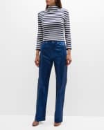 Image 5 of 6: Veronica Beard Pierre Striped Knit Mock-Neck Top