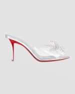 Image 1 of 2: Christian Louboutin Aqua Crystal Clear Floral Red Sole Slide Sandals