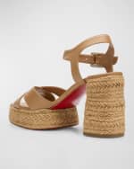 Image 2 of 5: Christian Louboutin Calakala Leather Crisscross Red Sole Espadrille Sandals