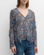 Image 2 of 6: Veronica Beard Blanchett Floral Long-Sleeve Ruffled Top
