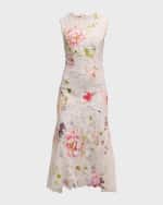Image 1 of 6: Monique Lhuillier Floral Printed Lace Midi Dress