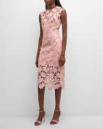 Image 2 of 6: Monique Lhuillier Jewel-Neck Sleeveless Printed Lace Sheath Midi Dress