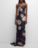 Image 5 of 6: Monique Lhuillier Strapless Floral Gazar Gown with Train