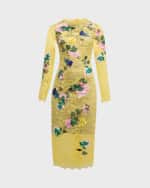 Image 2 of 6: Monique Lhuillier Floral Embroidered Lace Sheath Midi Dress