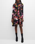 Image 2 of 6: Monique Lhuillier Floral-Print Paneled Long-Sleeve Handkerchief Cady Dress