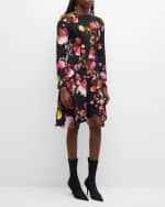 Image 5 of 6: Monique Lhuillier Floral-Print Paneled Long-Sleeve Handkerchief Cady Dress