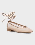 Image 5 of 6: Andrea Wazen Diana Mesh Ankle-Wrap Ballerina Flats