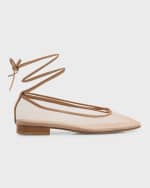 Image 1 of 6: Andrea Wazen Diana Mesh Ankle-Wrap Ballerina Flats
