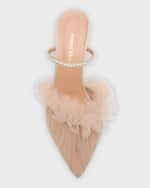 Image 5 of 5: Andrea Wazen Kaya Tulle Pearly Mule Pumps
