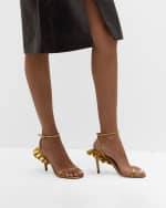 Image 2 of 6: Andrea Wazen Rouches Metallic Ankle-Strap Sandals