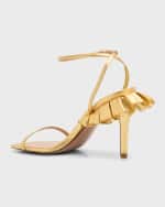 Image 3 of 6: Andrea Wazen Rouches Metallic Ankle-Strap Sandals