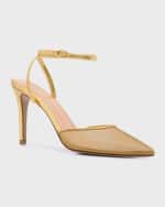 Image 5 of 6: Andrea Wazen Denver Metallic Mesh Ankle-Strap Pumps