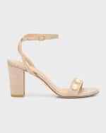 Image 1 of 6: Stuart Weitzman Nearlybare Metallic Pearly Ankle-Strap Sandals