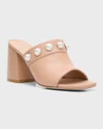 Image 5 of 6: Stuart Weitzman Portia Leather Pearly Mule Sandals
