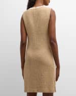 Image 4 of 7: St. John Satin-Trim Button-Hem Tweed Sheath Dress