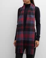 Image 1 of 3: Johnstons Of Elgin Blue Tartan Wide Cashmere Scarf