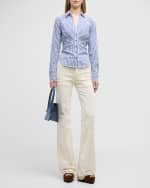 Image 2 of 6: Veronica Beard Joelle Gathered Stripe Button-Front Top