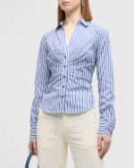 Image 3 of 6: Veronica Beard Joelle Gathered Stripe Button-Front Top