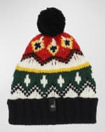 Image 2 of 2: Moncler Grenoble Kid's Fair Isle Rib-Knit Wool Logo Beanie