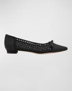 Image 1 of 4: Manolo Blahnik Tiakala Satin Lace Bow Ballerina Flats